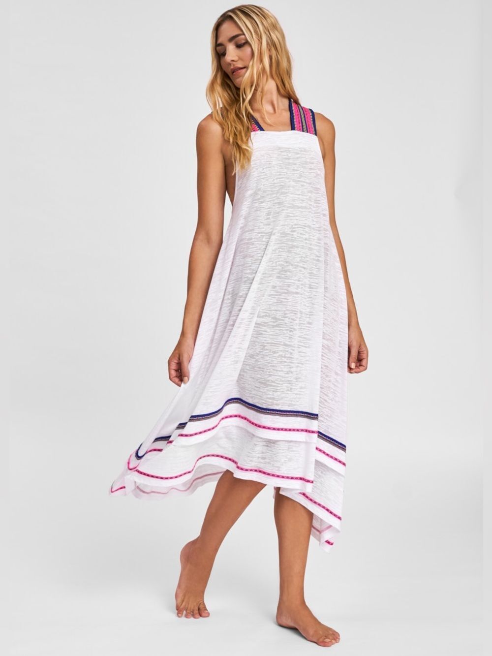 Pitusa St. Tropex White Asymmetrical Embroidered Straps Midi Dress Size Petite
